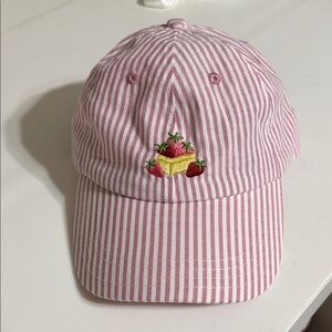 Striped Pink Baseball Cap with Strawberry Embroidery